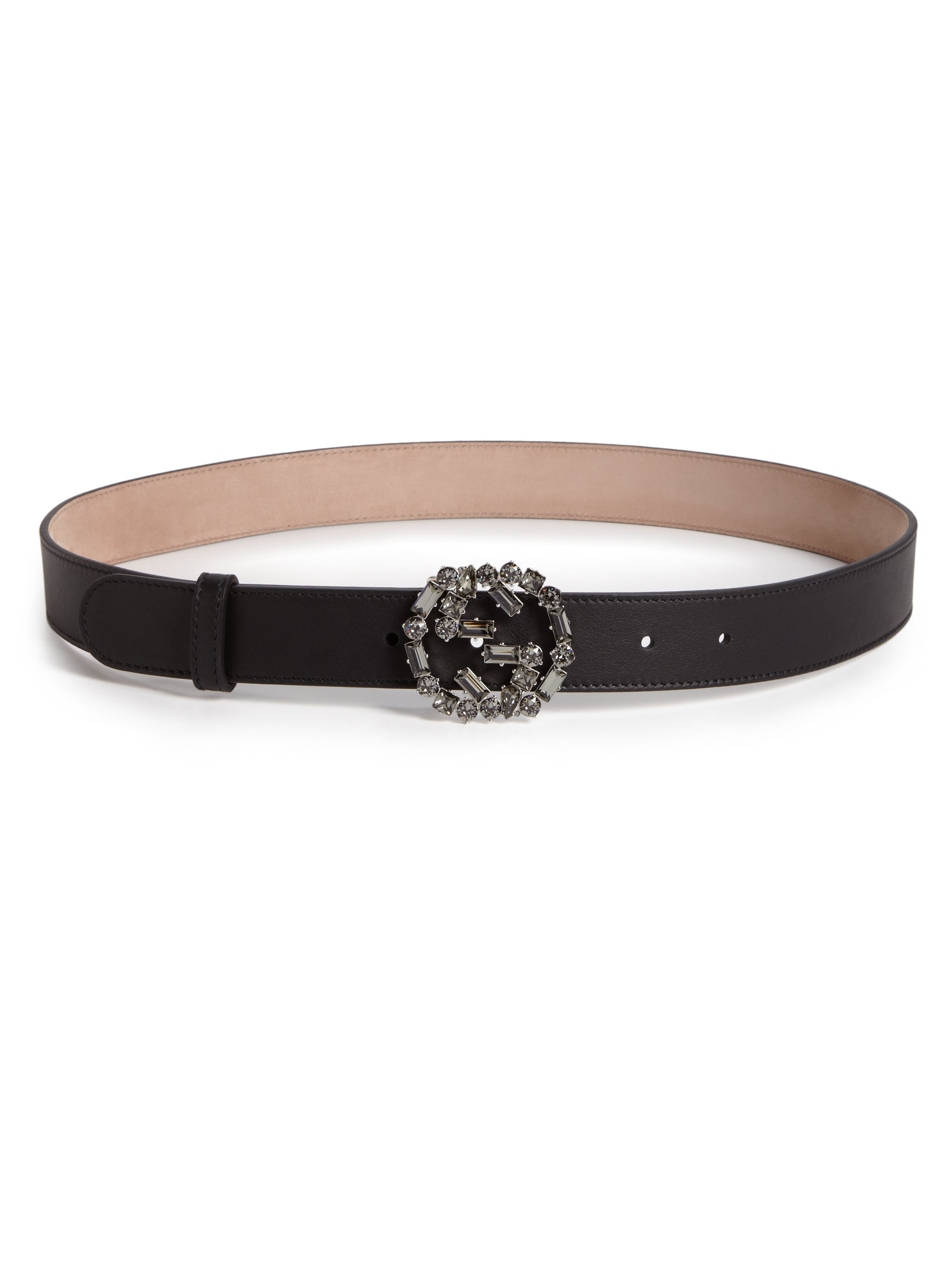 Lyst - Gucci Moon Crystal Leather Belt in Black