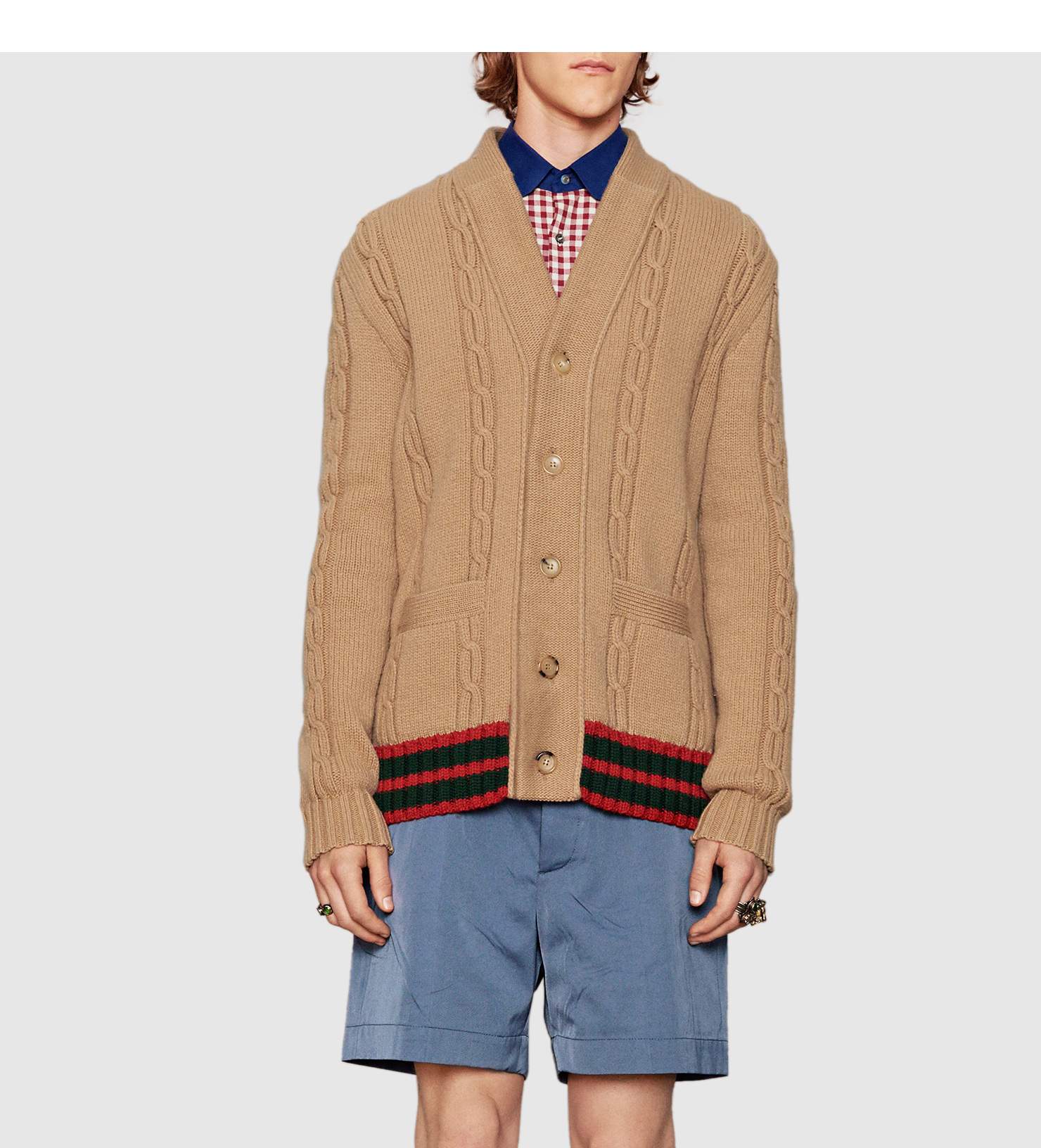 Lyst Gucci Cableknit Cardigan With Web in Natural for Men