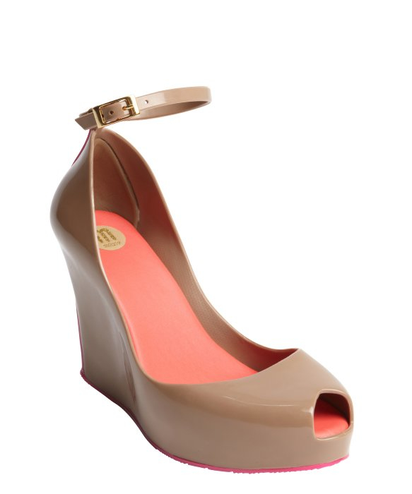 Lyst - Melissa Tan Rubber Hot Pink Trimmed 'Patchuli V' Wedge Sandals in Natural