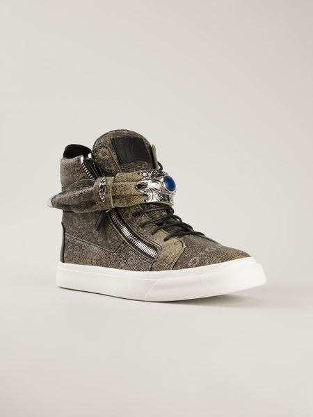 Giuseppe Zanotti Snake Skin Effect Hitop Sneakers in Green for Men | Lyst