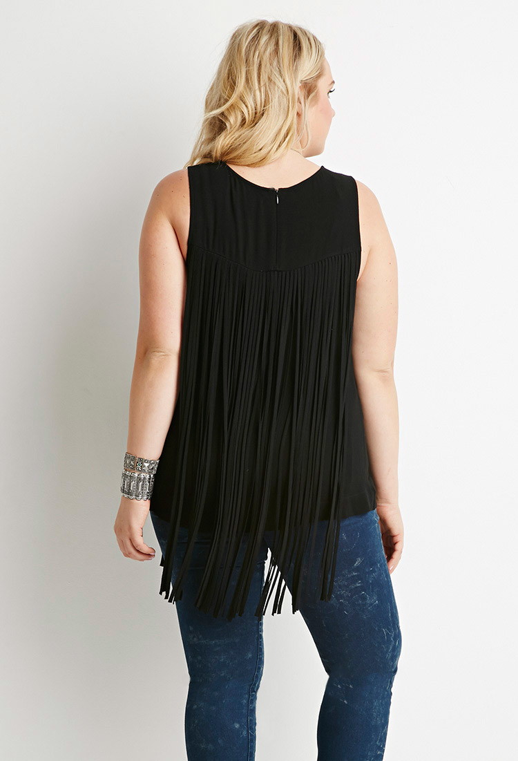 Forever 21 Plus Size Fringe Overlay Top In Black Lyst 7881