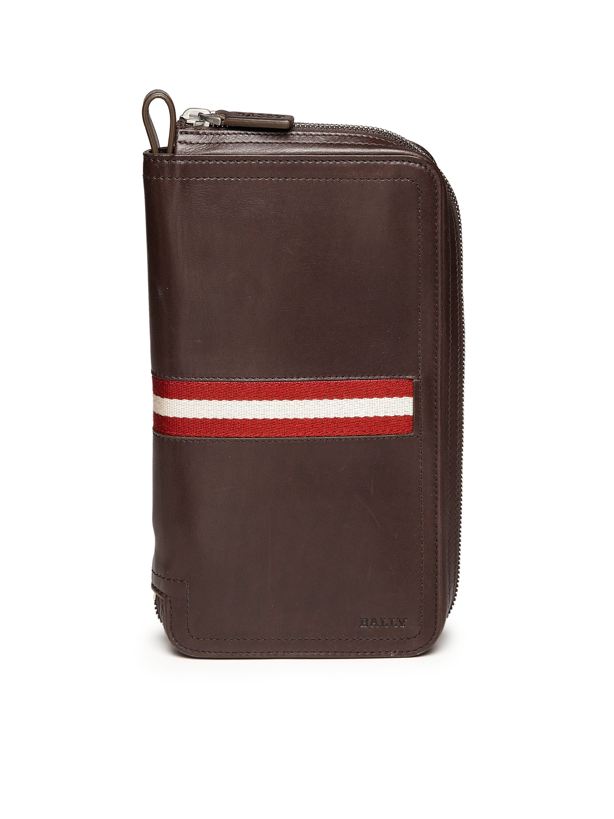 Bally Brown Striped Leather Travel Wallet for Men Lyst