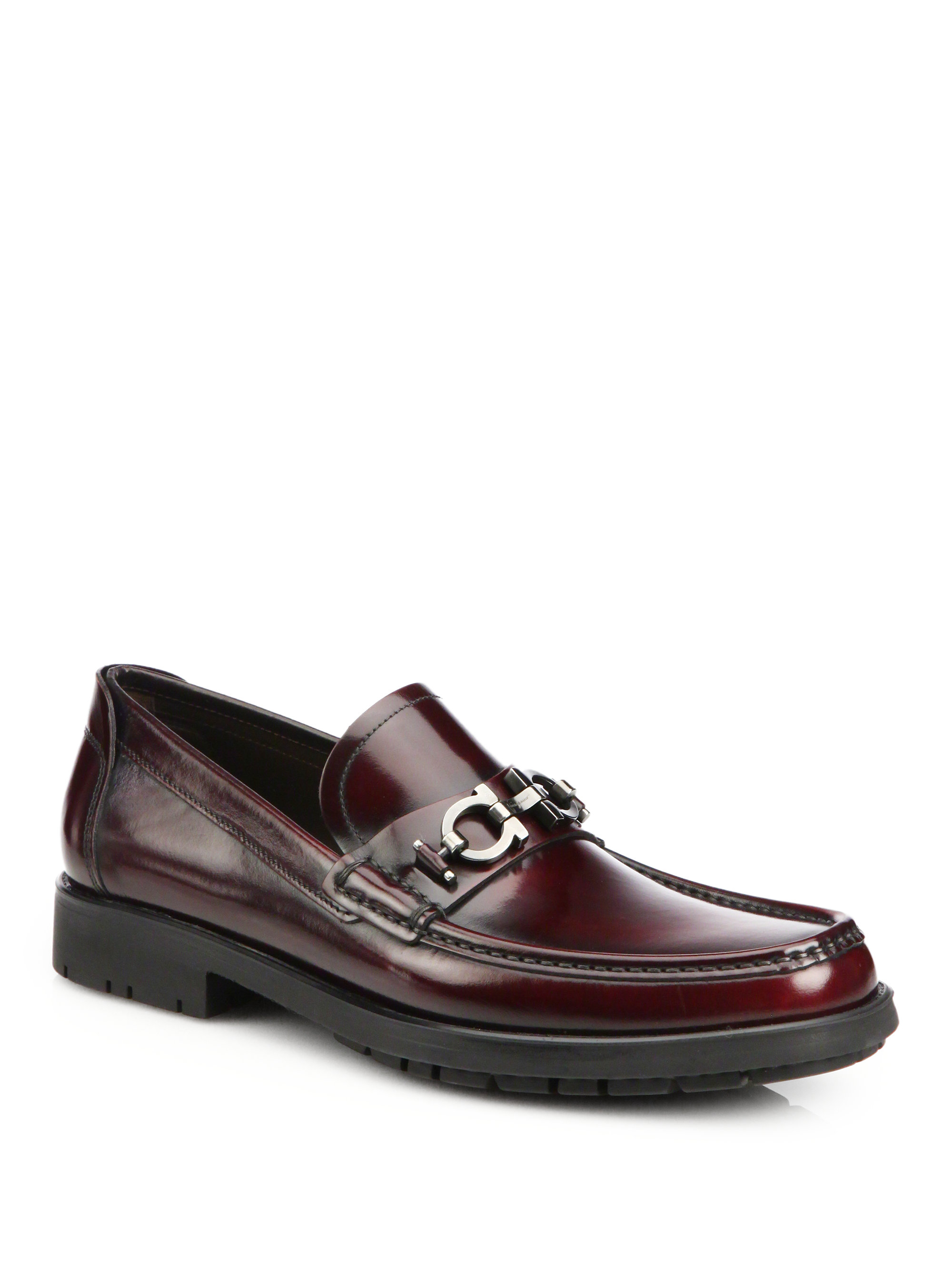 Ferragamo Leather Lug Sole Loafers in Purple for Men - Lyst