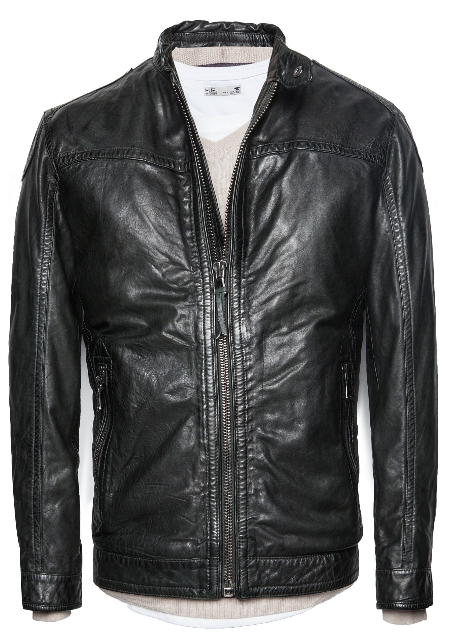 Lyst - Mango Leather Biker Jacket in Black for Men