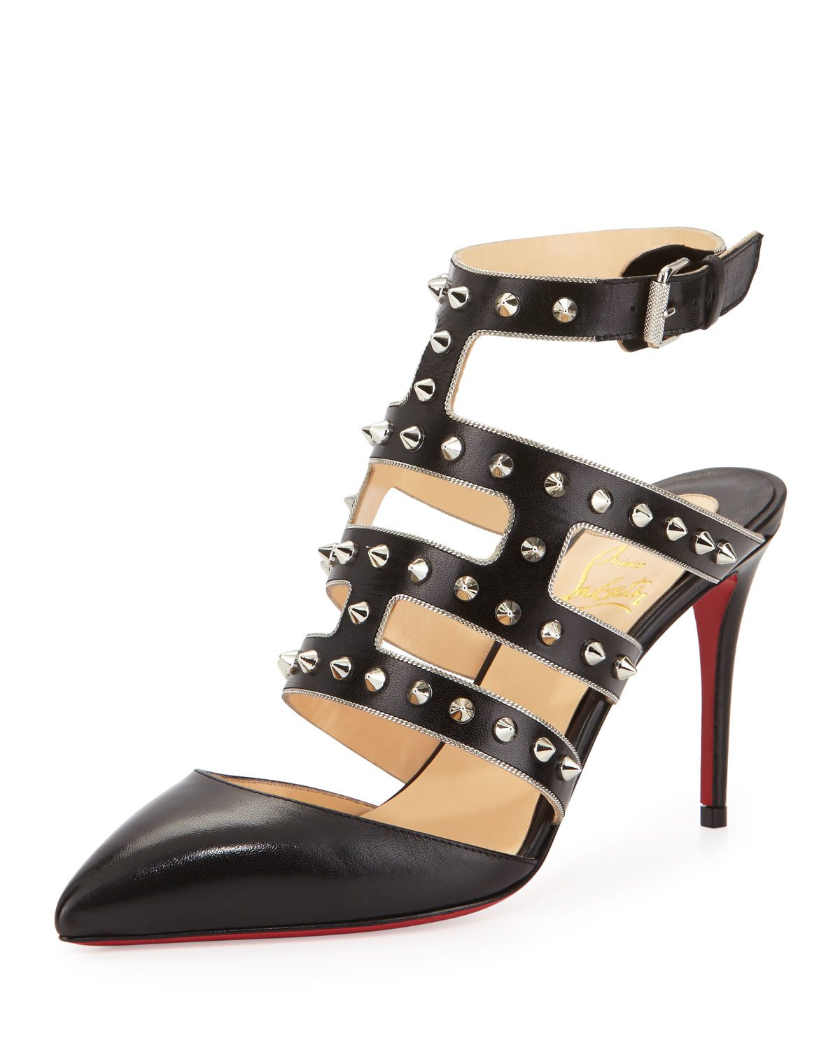 Lyst - Christian Louboutin Tchikaboum Studded Leather Cage Pumps in Black