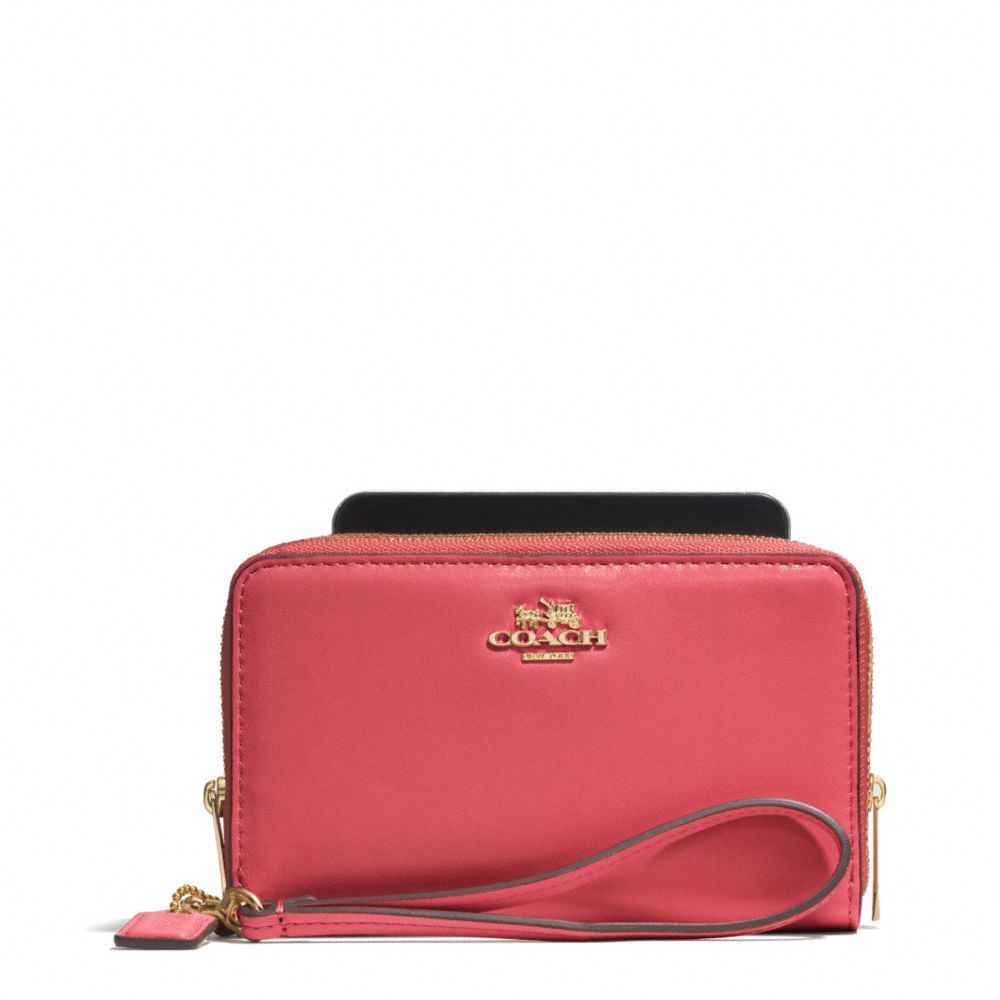 Coach Madison Double Zip Phone Wallet in Leather in Pink (LIGHT GOLD ...