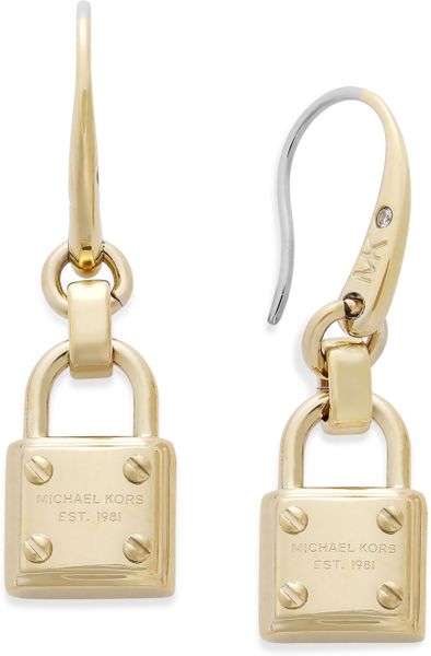 Michael Kors Goldtone Padlock Drop Earrings in Gold | Lyst