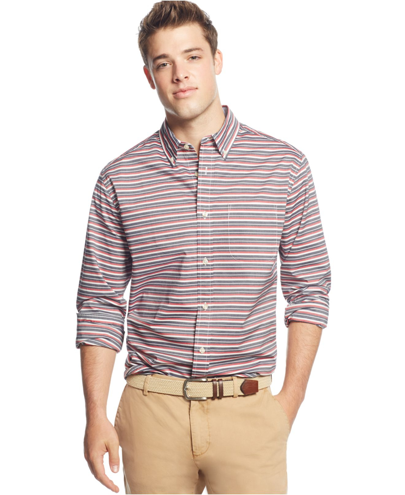 Lyst - Tommy Hilfiger Active Horizontal Stripe Long-sleeve Button-down ...