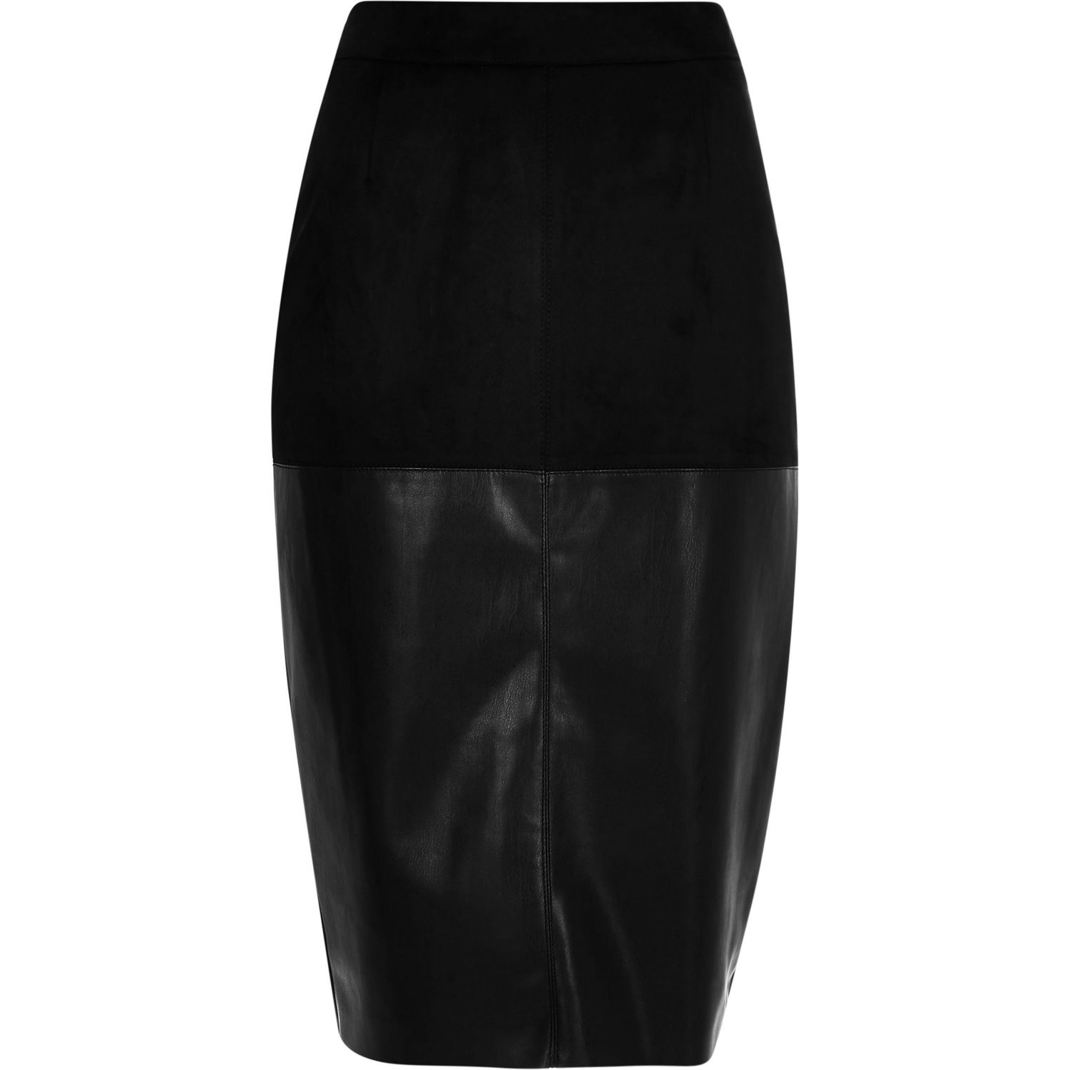 River island Black Faux-suede Pencil Skirt in Black | Lyst