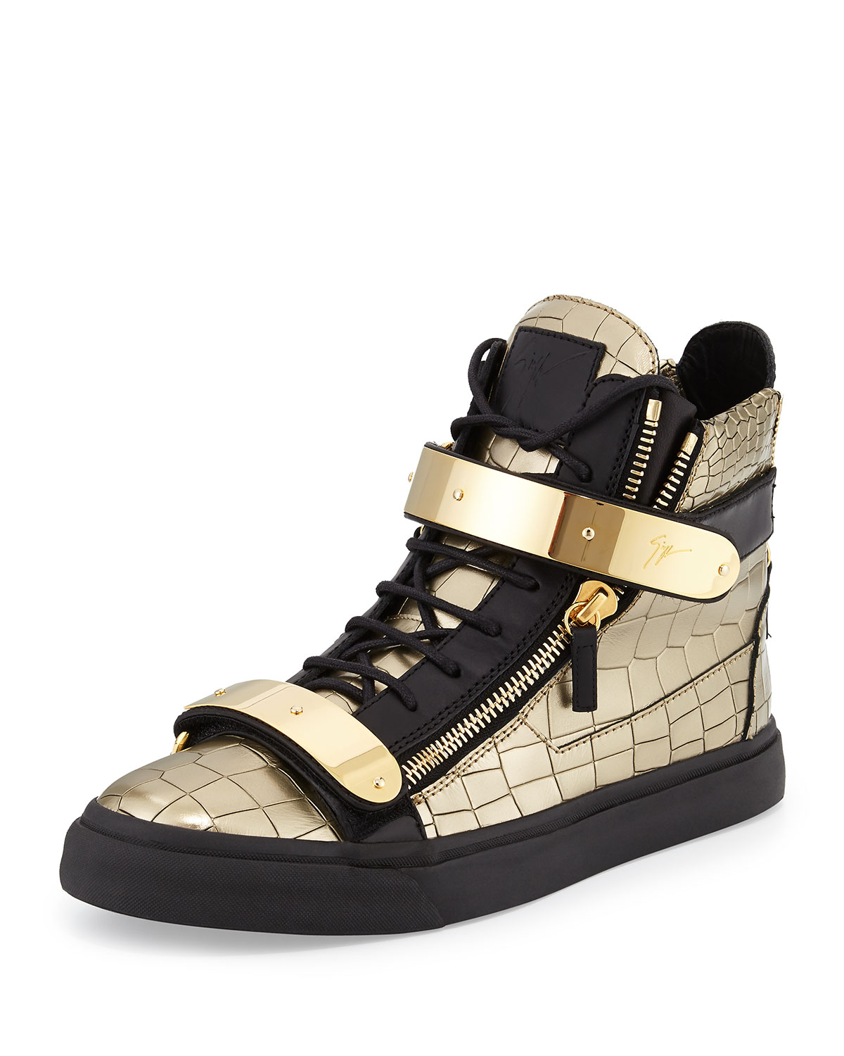 Giuseppe Zanotti Black Mens Faux Croc High Top Sneaker High Top Sneakers Top Sneakers Sneakers