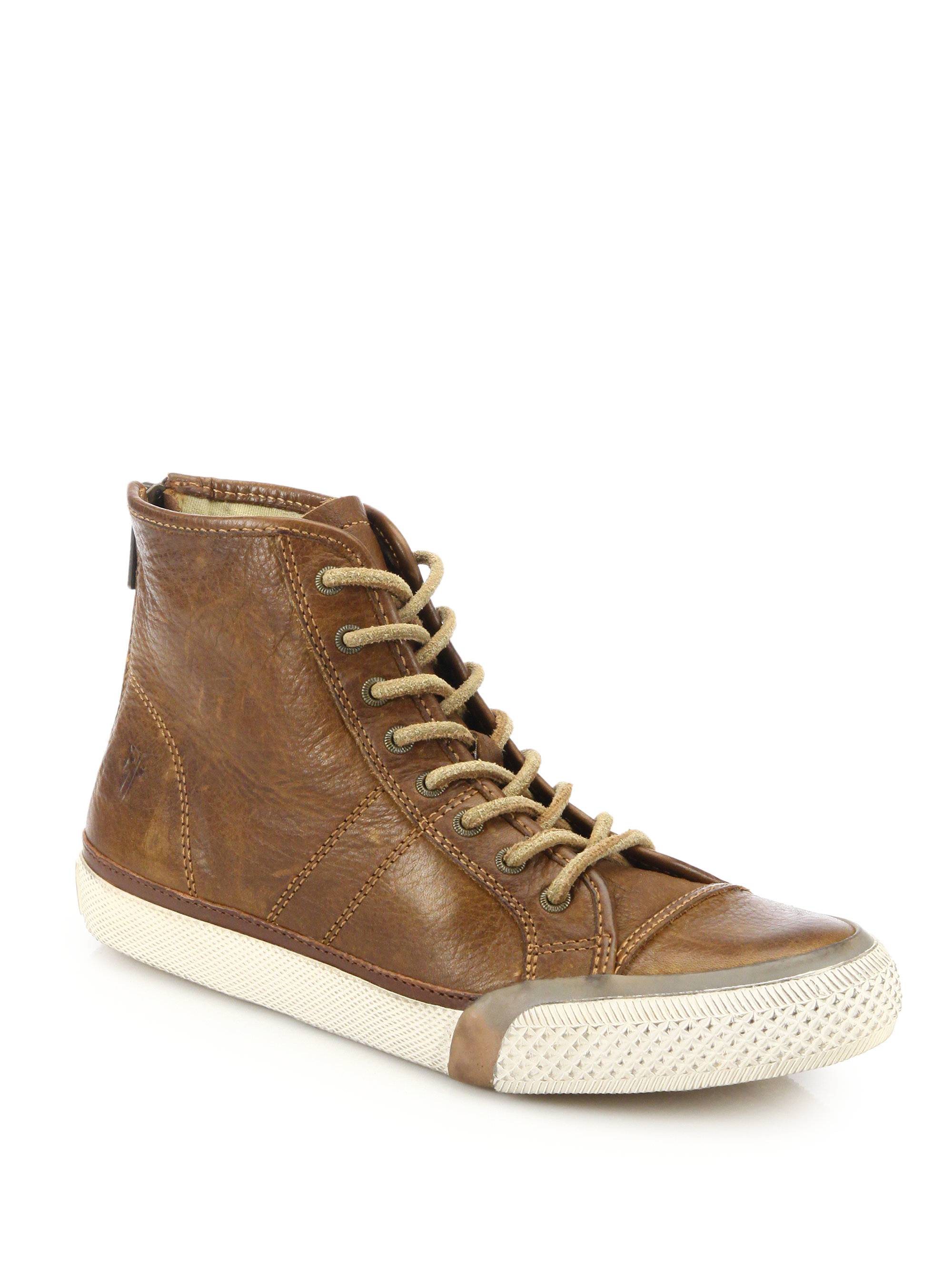 Frye Greene Leather Back-Zip High-Top Sneakers in Brown | Lyst