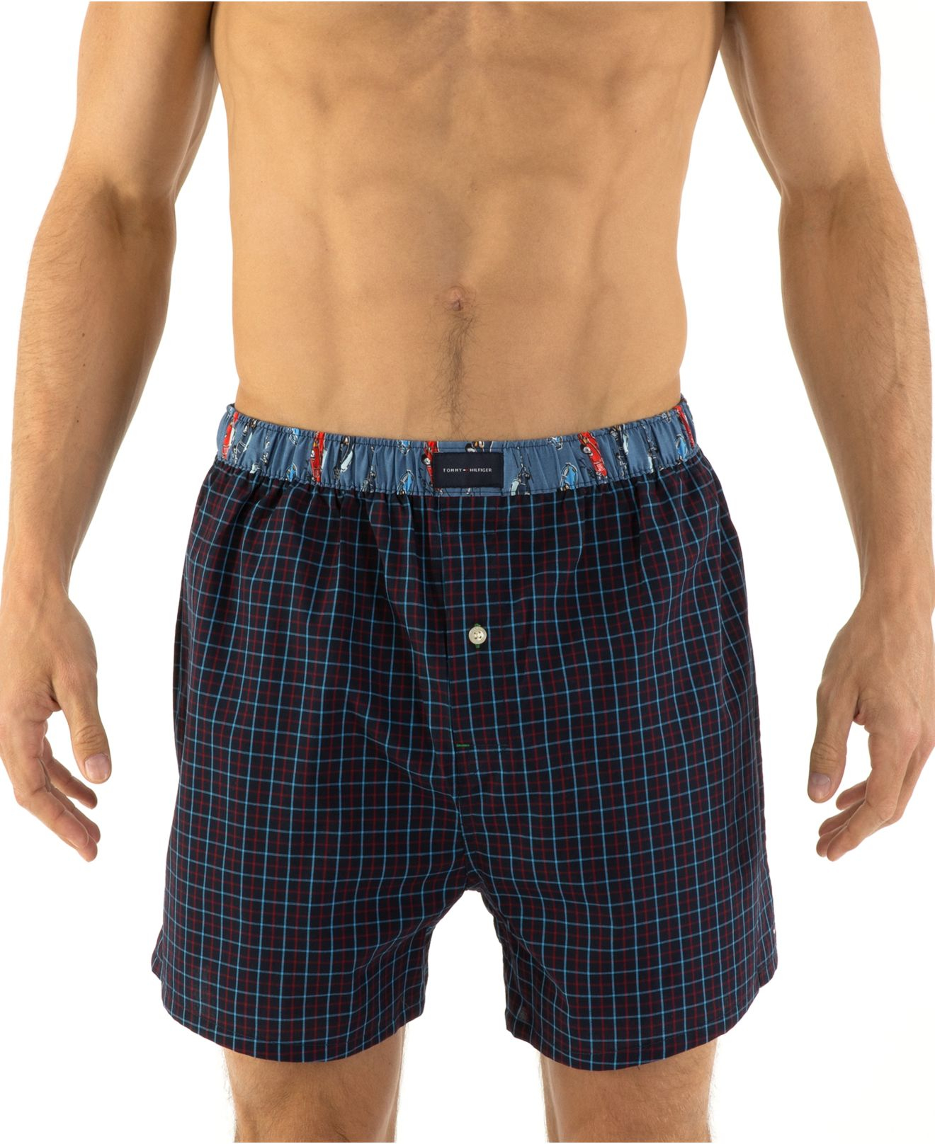 Lyst - Tommy Hilfiger Men's Navy Grid Woven Boxers in Blue for Men