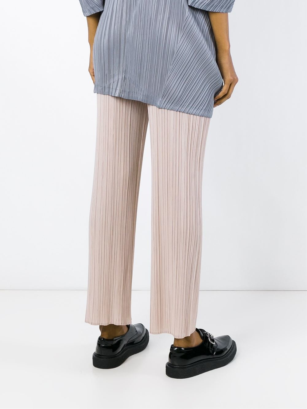Pleats please issey miyake Pleated Straight Trousers in Natural | Lyst