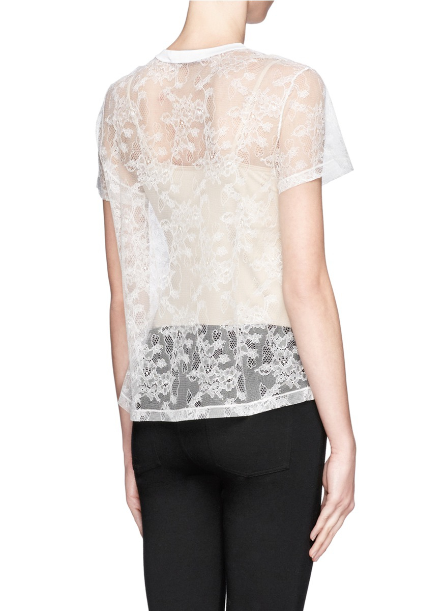 Lyst - Valentino Chantilly Lace Short-sleeve Silk Top in White