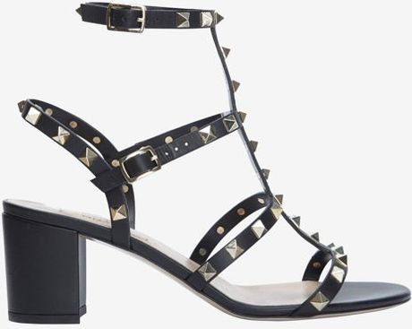 Valentino Rockstud Gladiator Mid Chunky Heel Sandal Black in Black | Lyst