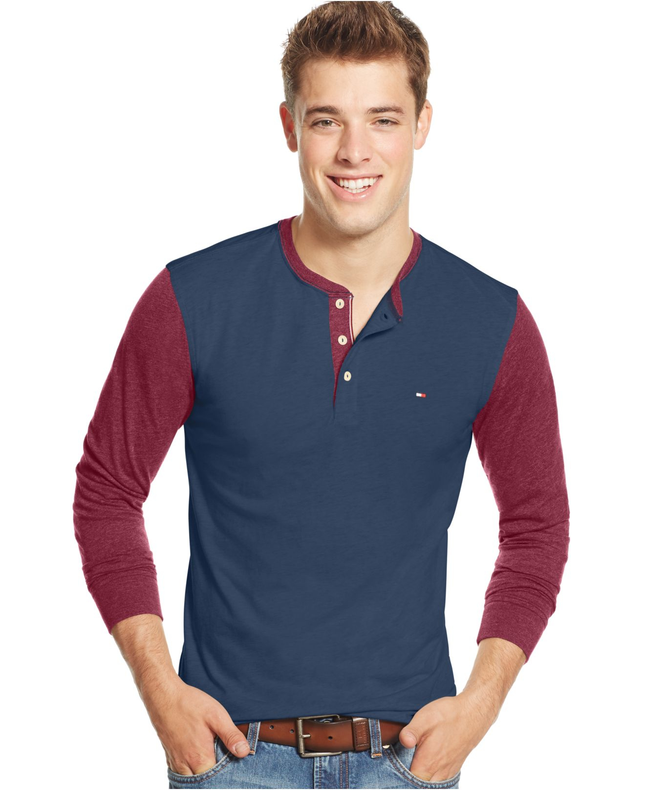 Tommy Hilfiger Long-sleeve Colorblocked Henley Shirt in Blue for Men - Lyst
