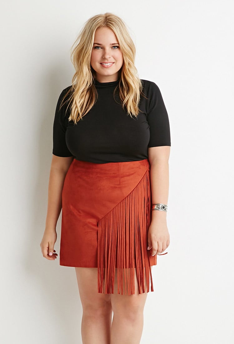 Lyst Forever 21 Plus Size Fringed Faux Suede Skirt In Brown