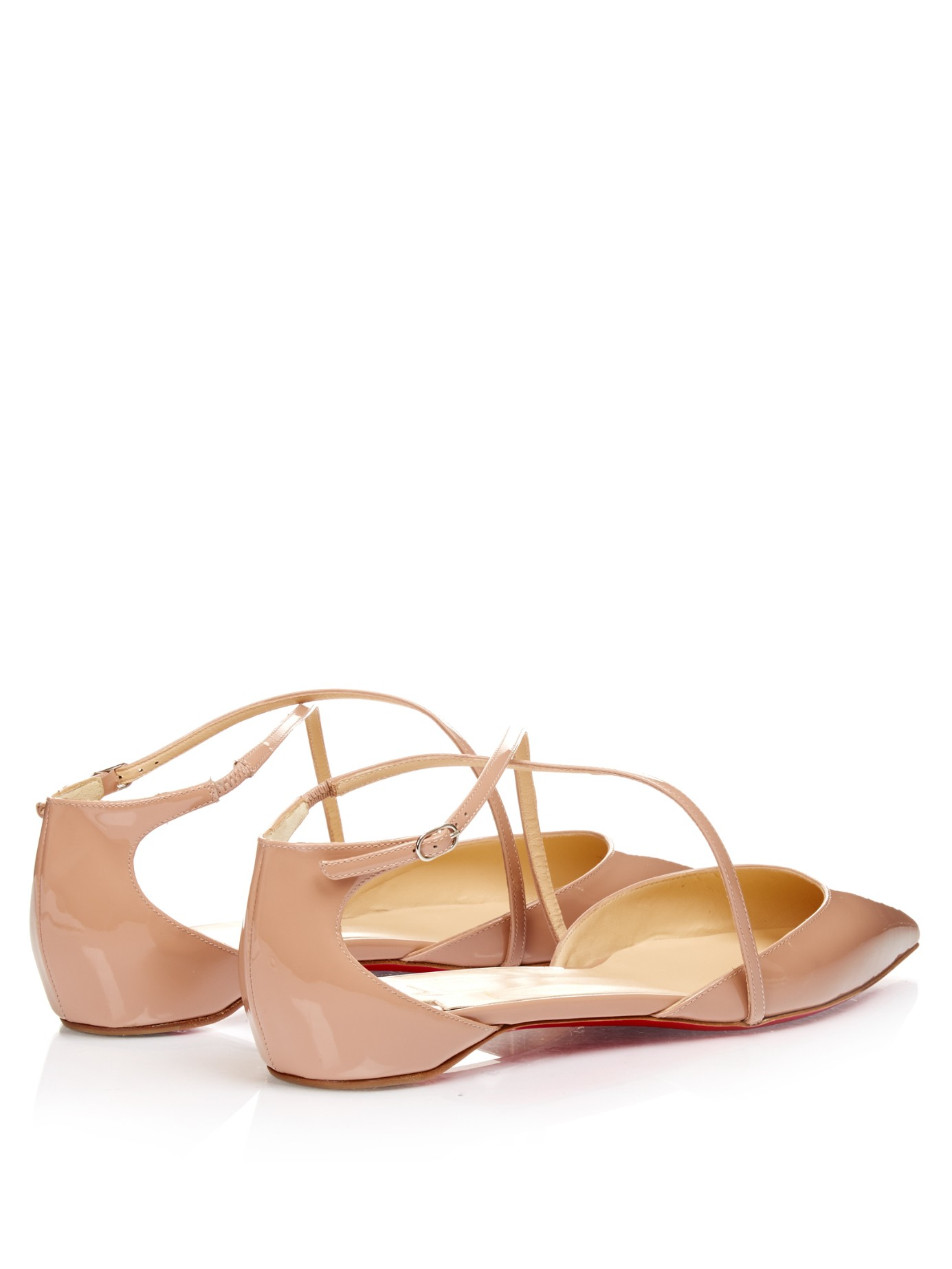 Christian louboutin Crosspiga Patent-leather Flats in Beige (NUDE ...