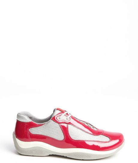 Prada Pink Ibisco Patent Leather Sneakers in Pink | Lyst