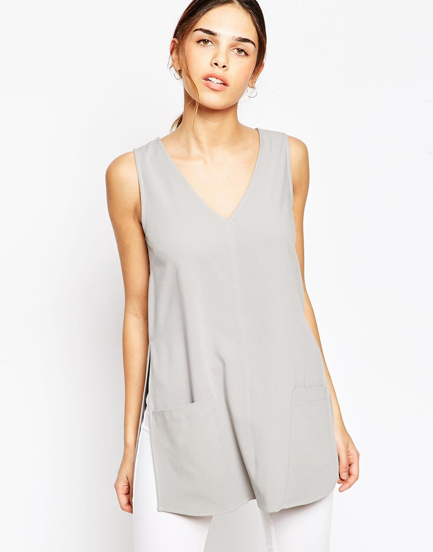 Asos Sleeveless Deep V Tunic Top in Gray