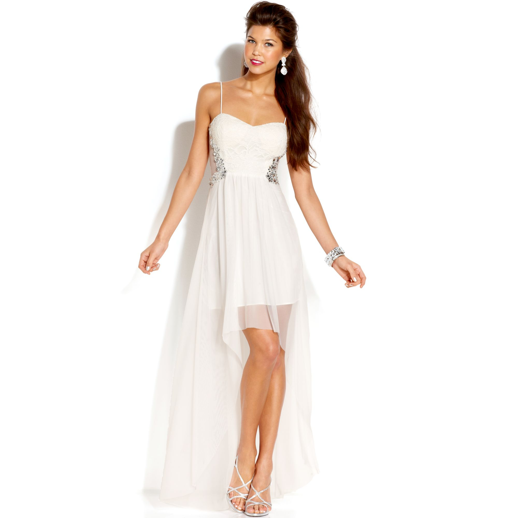 Jump Juniors Lace Highlow Dress in White (Ivory)