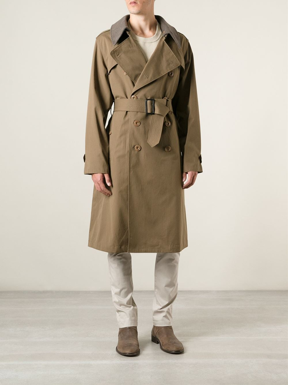 Christophe lemaire Contrasting Collar Trench Coat in Brown for Men | Lyst
