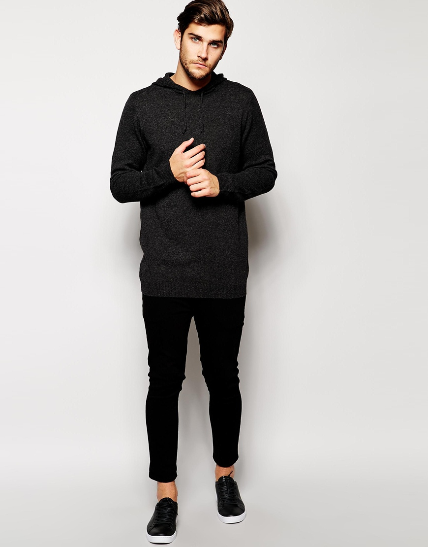 Lyst - Asos Longline Knitted Lambswool Rich Hoodie in Gray for Men