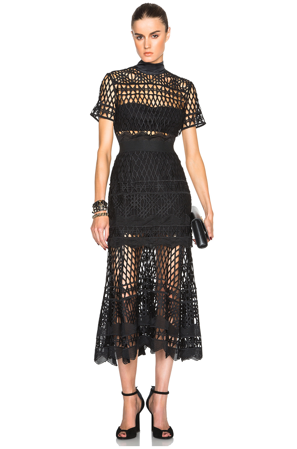 Self-portrait Cut-Out Lace Layered Dress in Black | Lyst