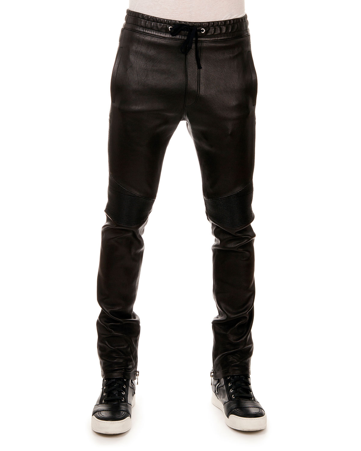 Balmain Leather Drawstring Jogger Pants in Black for Men | Lyst