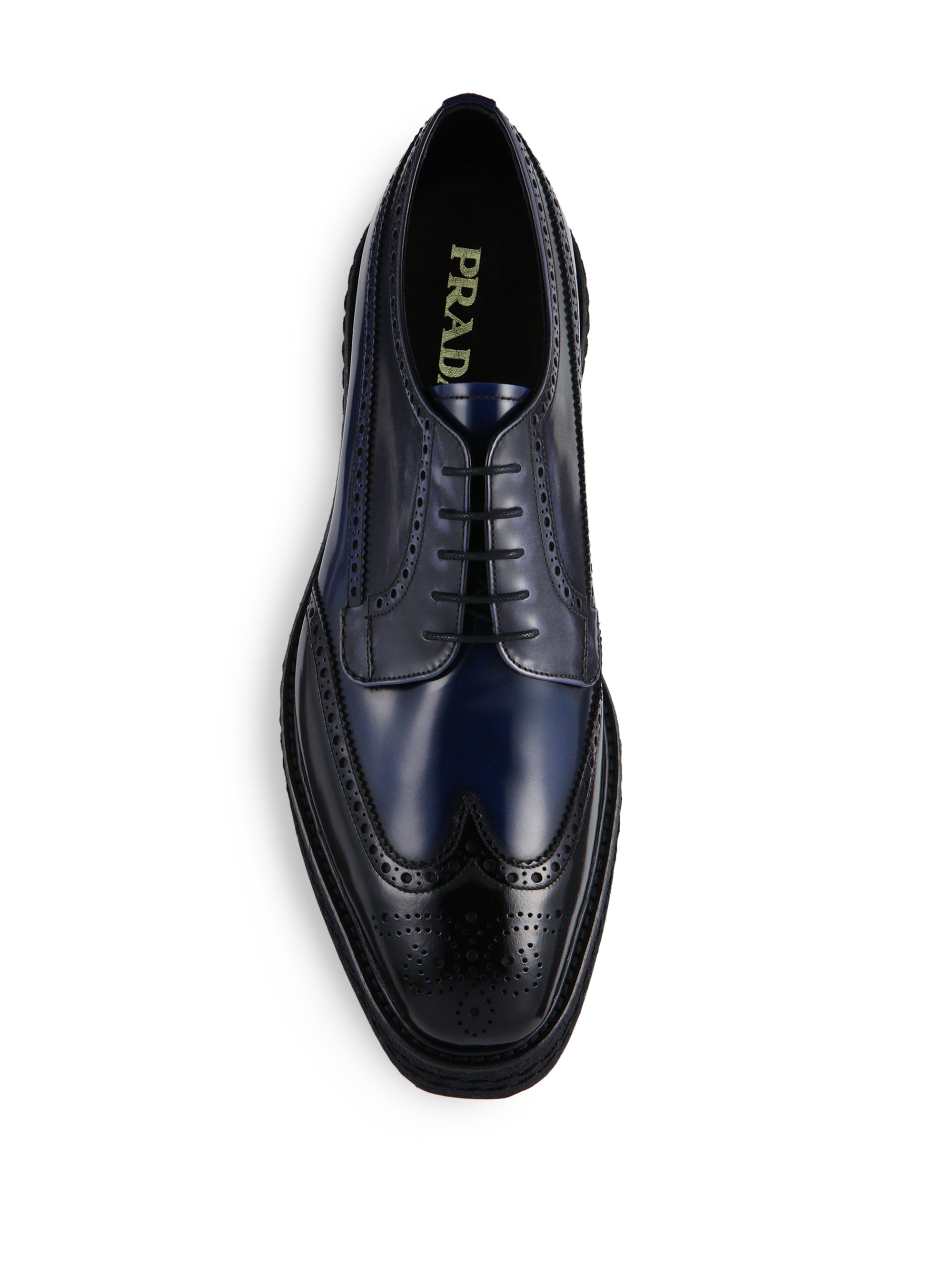 Prada Creeper Lug Sole Leather Derby Shoes in Black for Men | Lyst