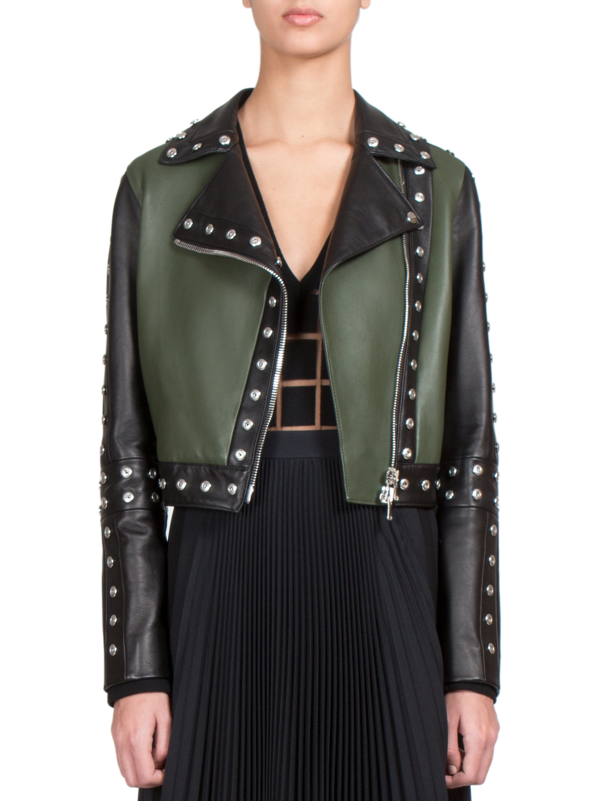 Green Dress Black Leather Jacket Images