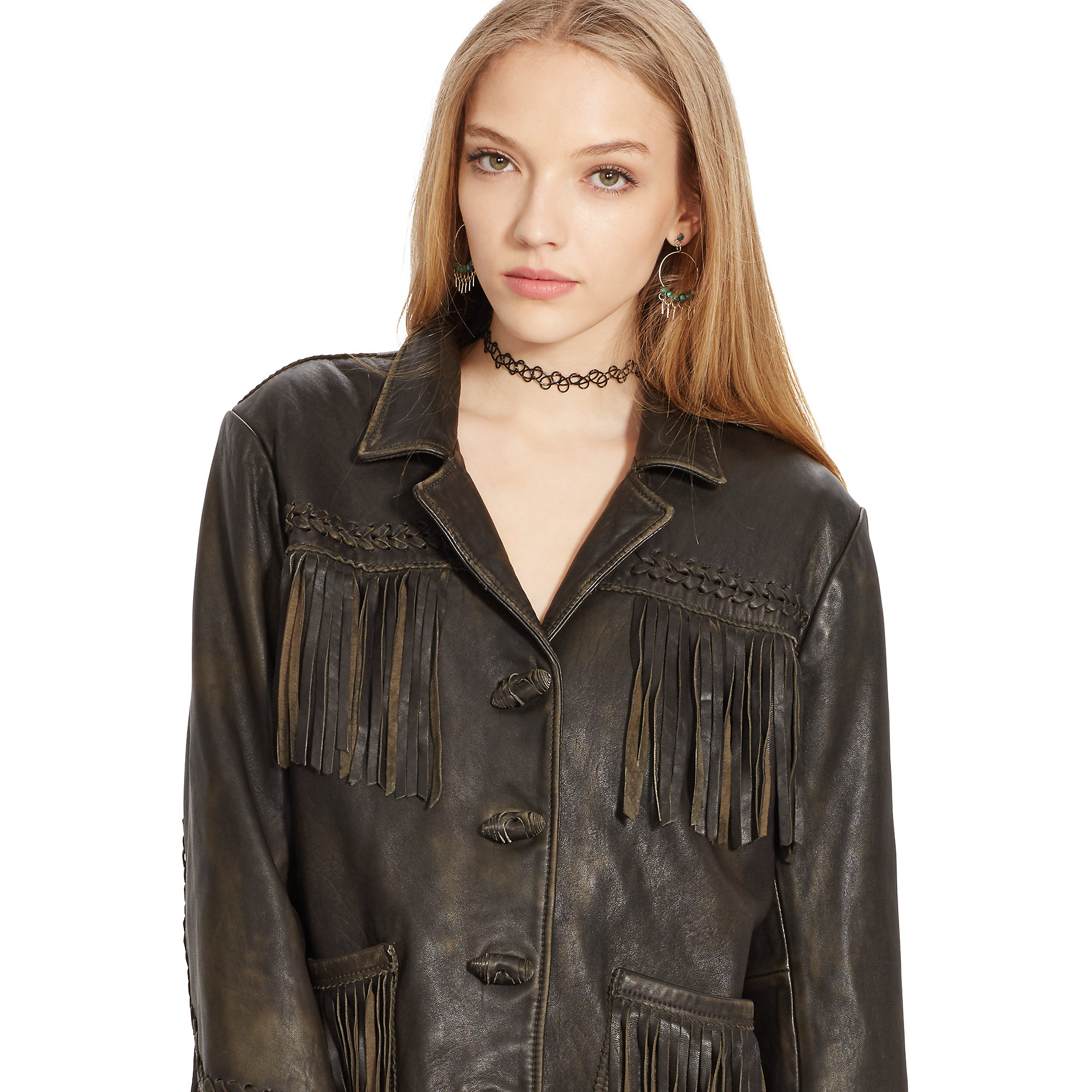 Denim And Supply Ralph Lauren Fringed Leather Jacket In Black Lyst 7280