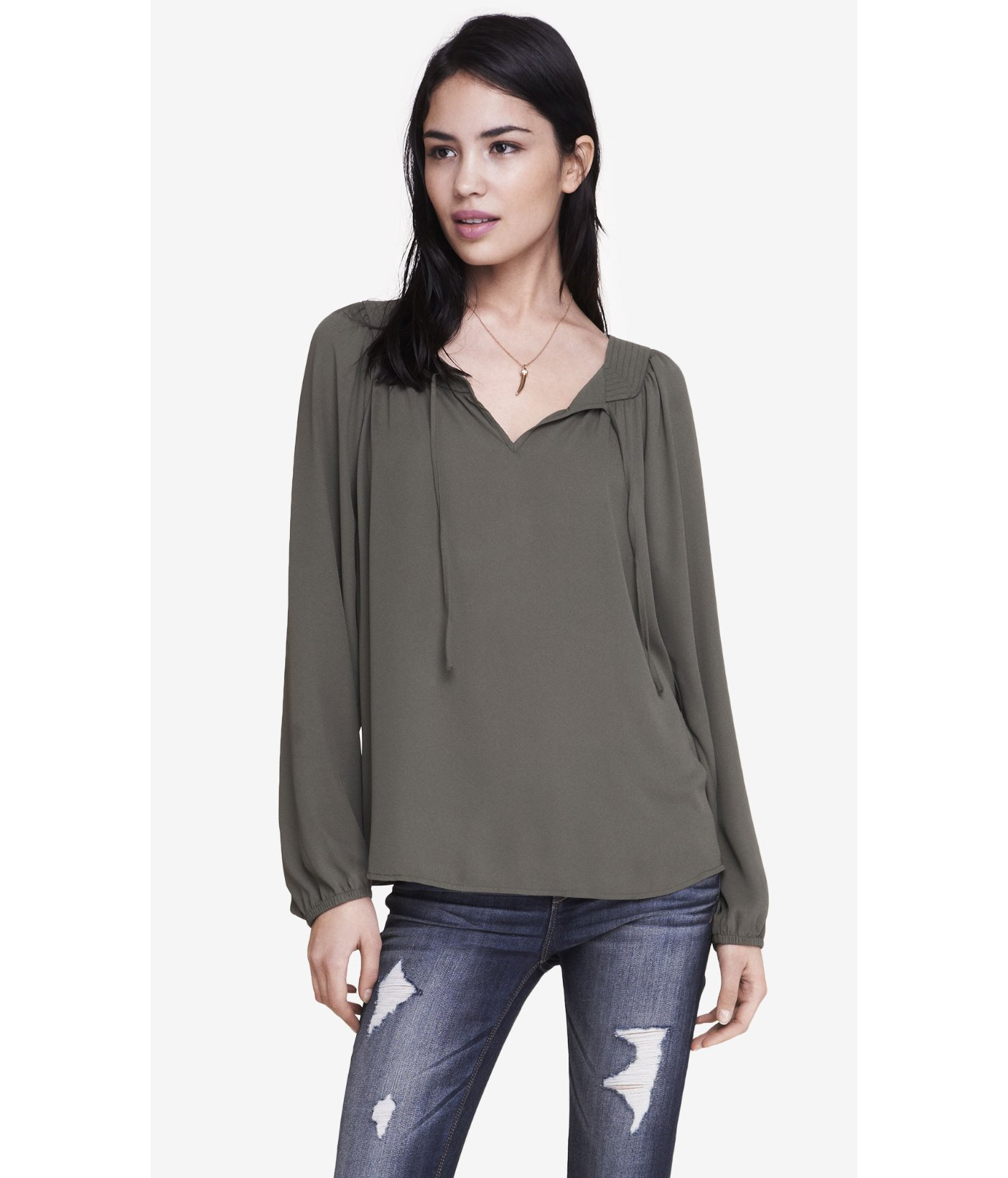 Express Square Neck Tie Blouse in Green (OLIVE GREEN) | Lyst
