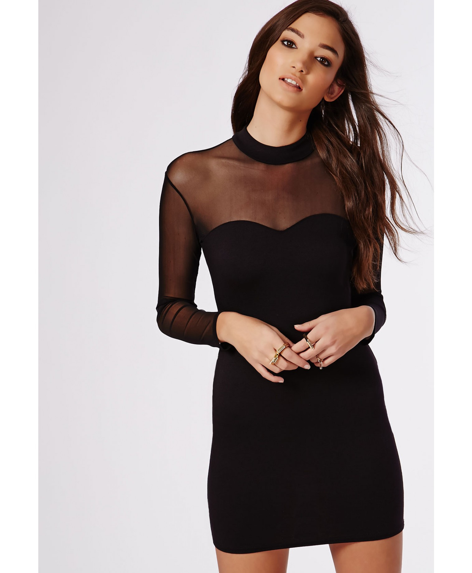missguided janis mesh sleeve bodycon dress black in black missguided janis mesh sleeve bodycon dress black in black