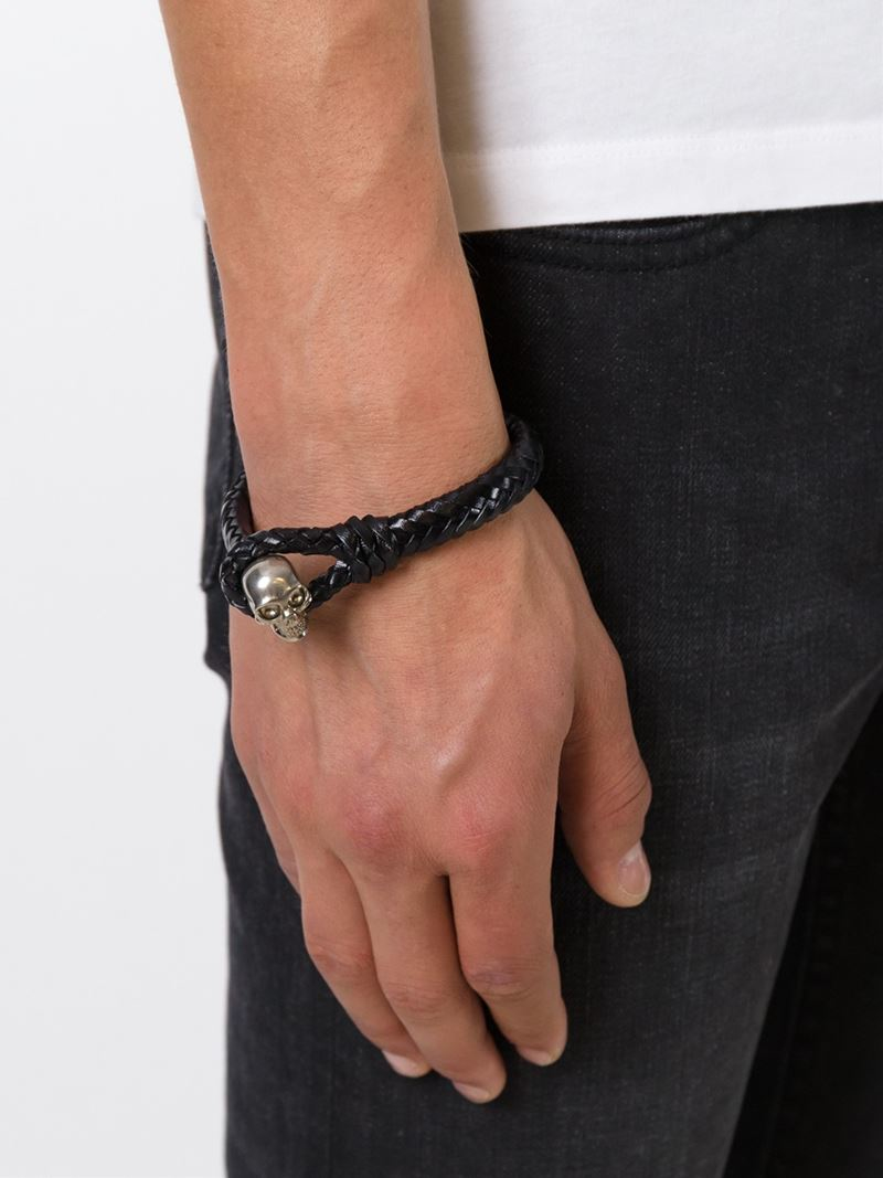 Lyst Alexander Mcqueen Woven Skull Bracelet In Black For Men Gallery