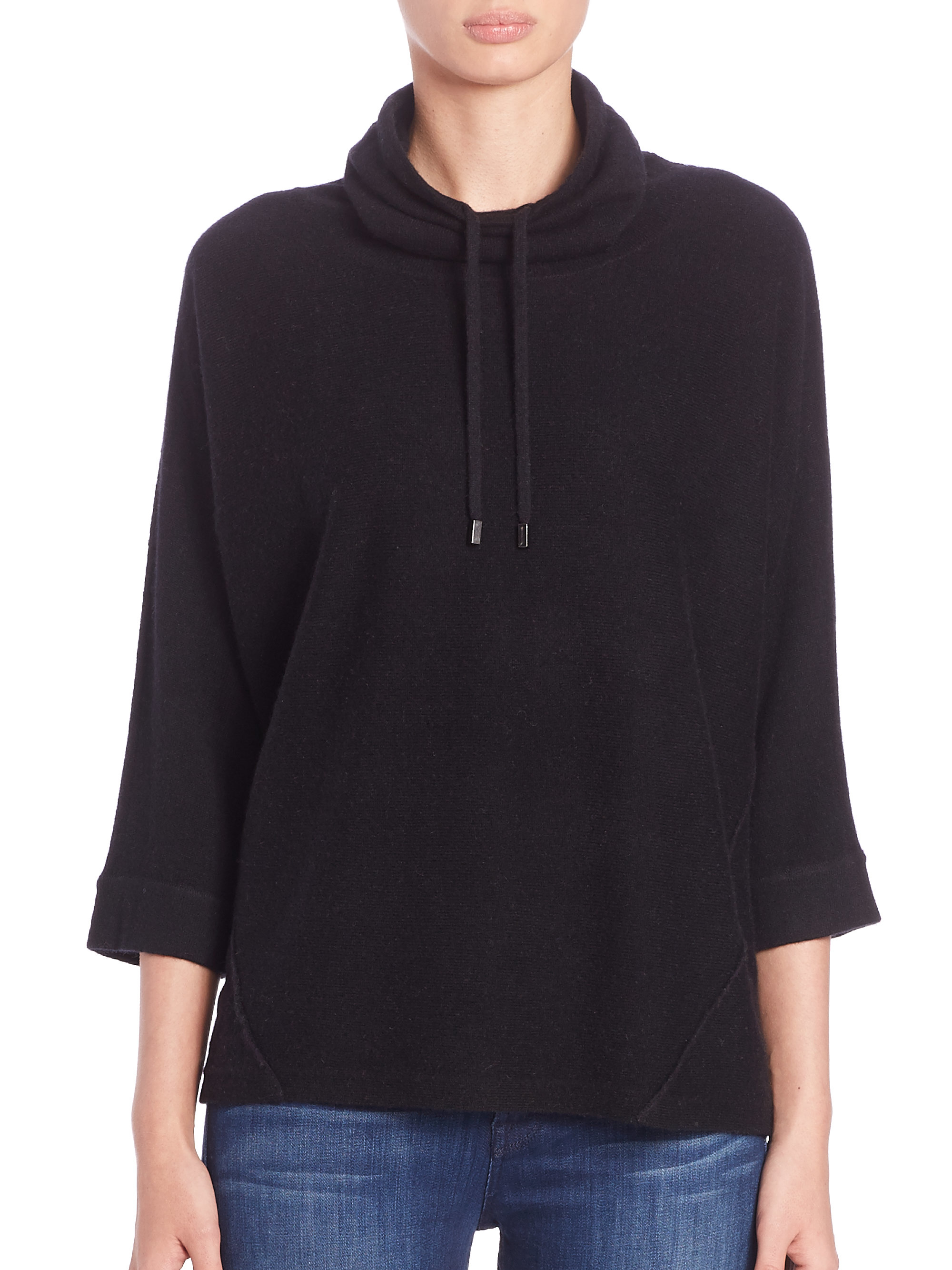 Saks fifth avenue Cashmere Cowlneck Drawstring Sweater in Black | Lyst