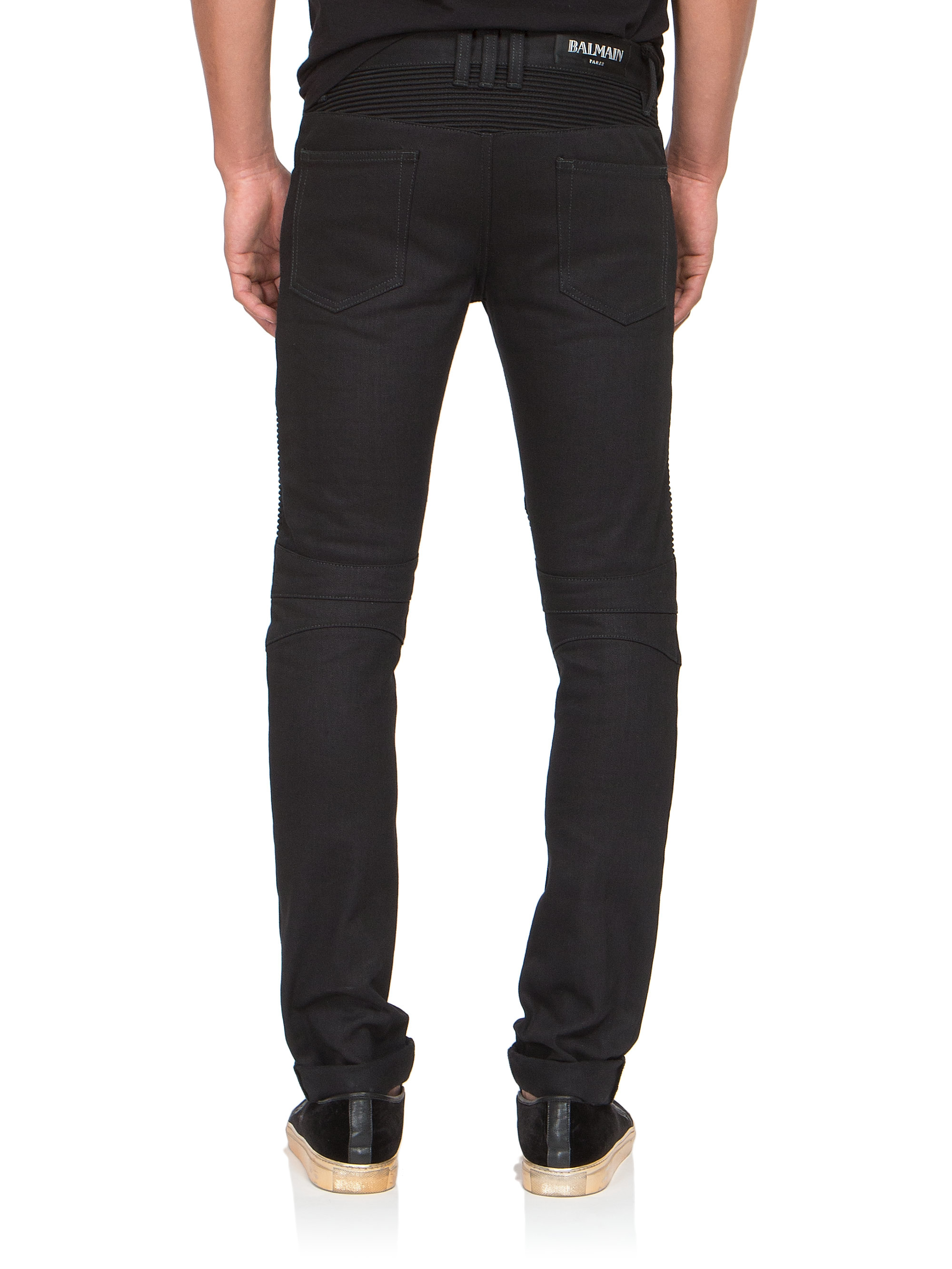 Balmain Slim-Fit Raw Denim Moto Jeans in Black for Men | Lyst
