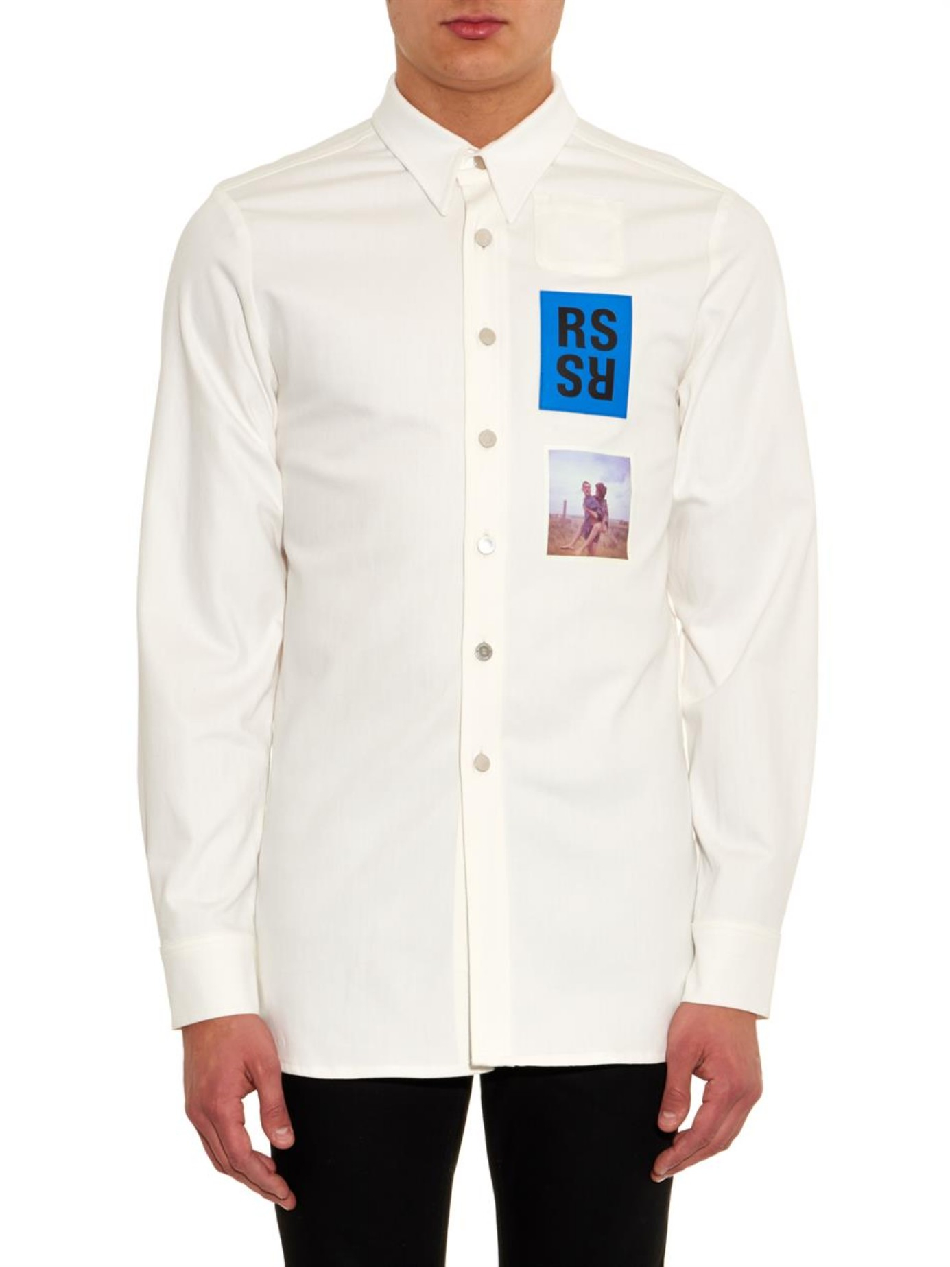 Raf simons Cotton-Blend Denim Shirt in White for Men | Lyst