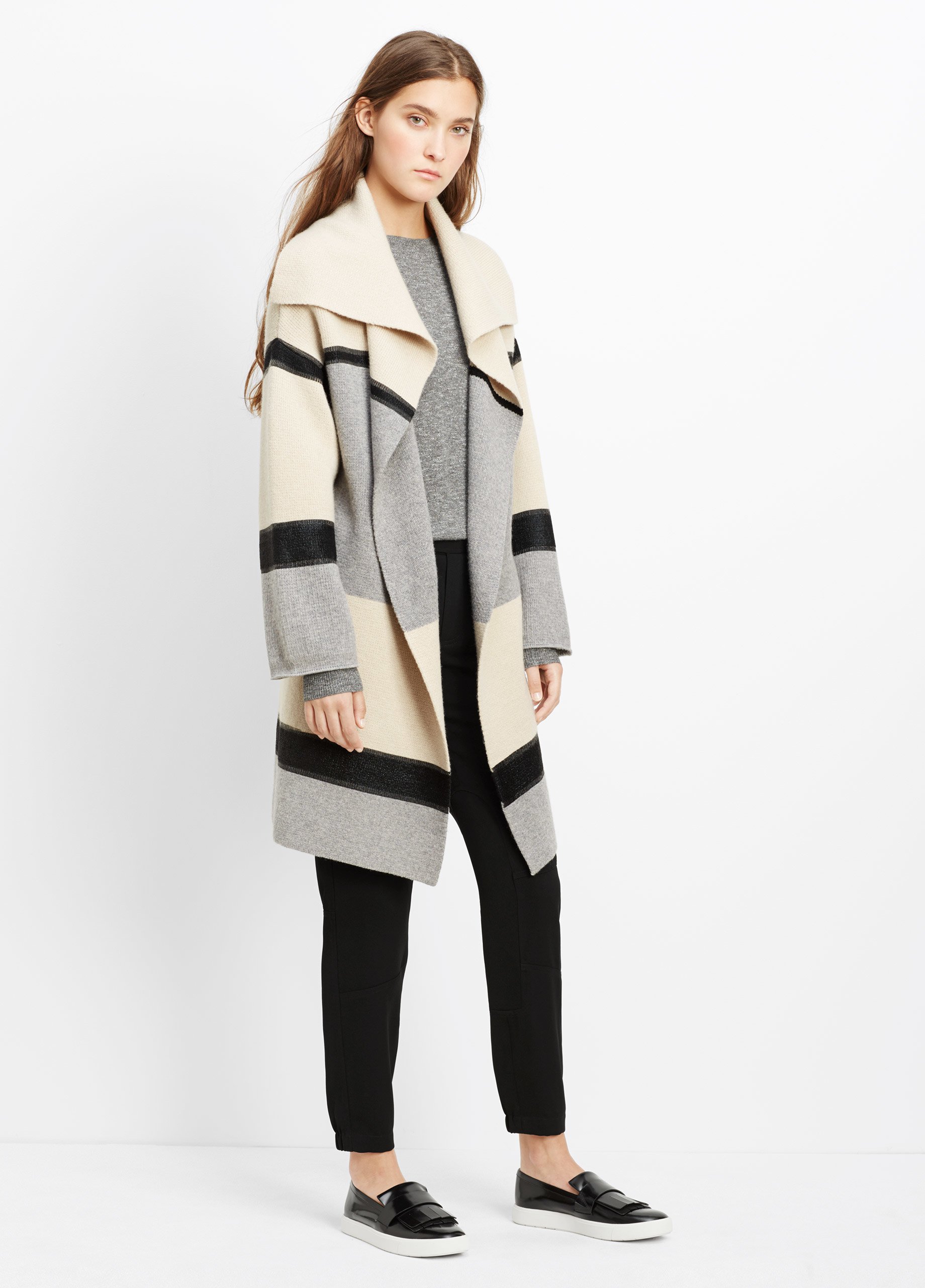 Vince Wool Cashmere Colorblock Car Coat in White | Lyst