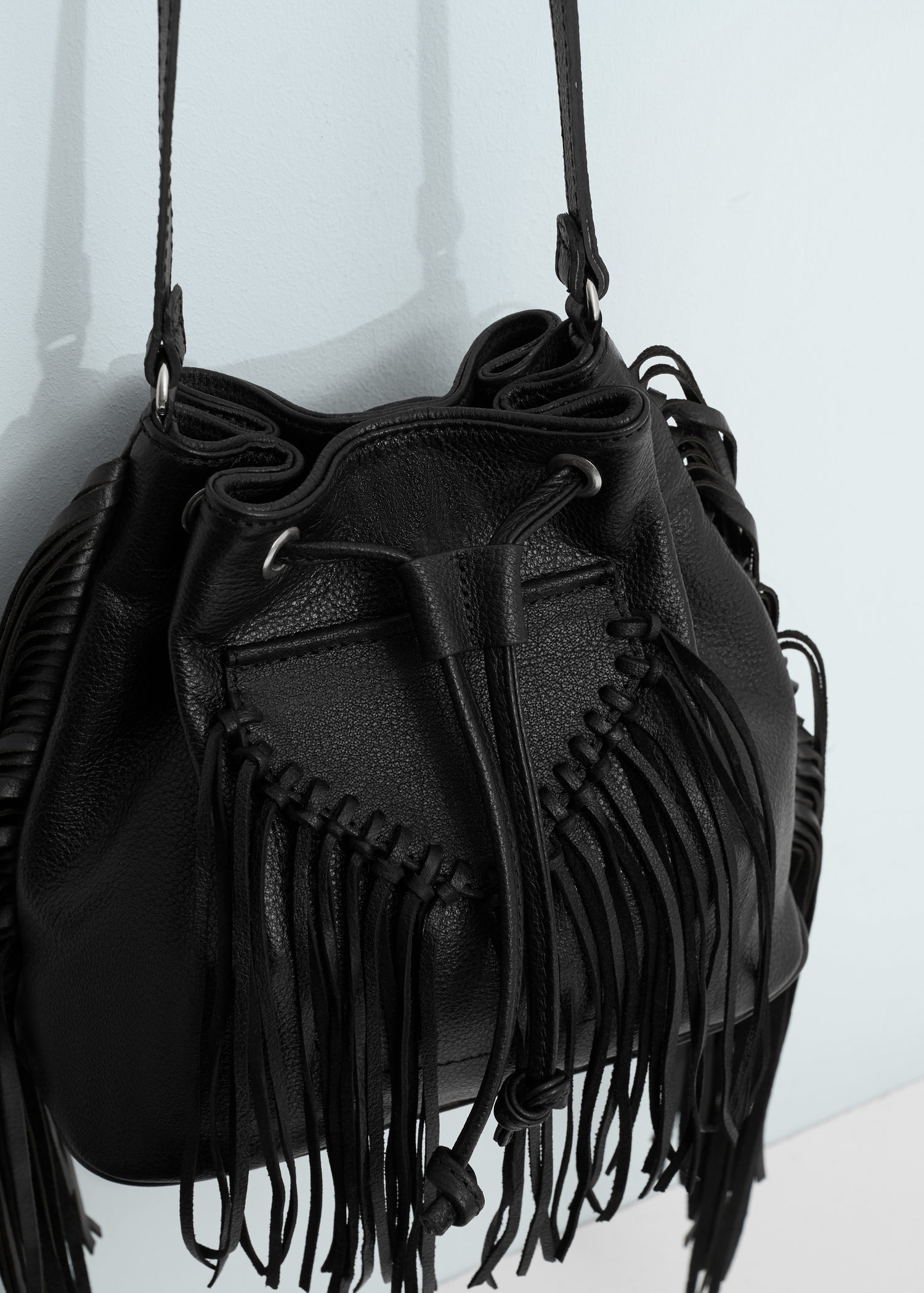 Lyst Mango Fringe Leather Bag In Black Gallery Women S Fringed Bags