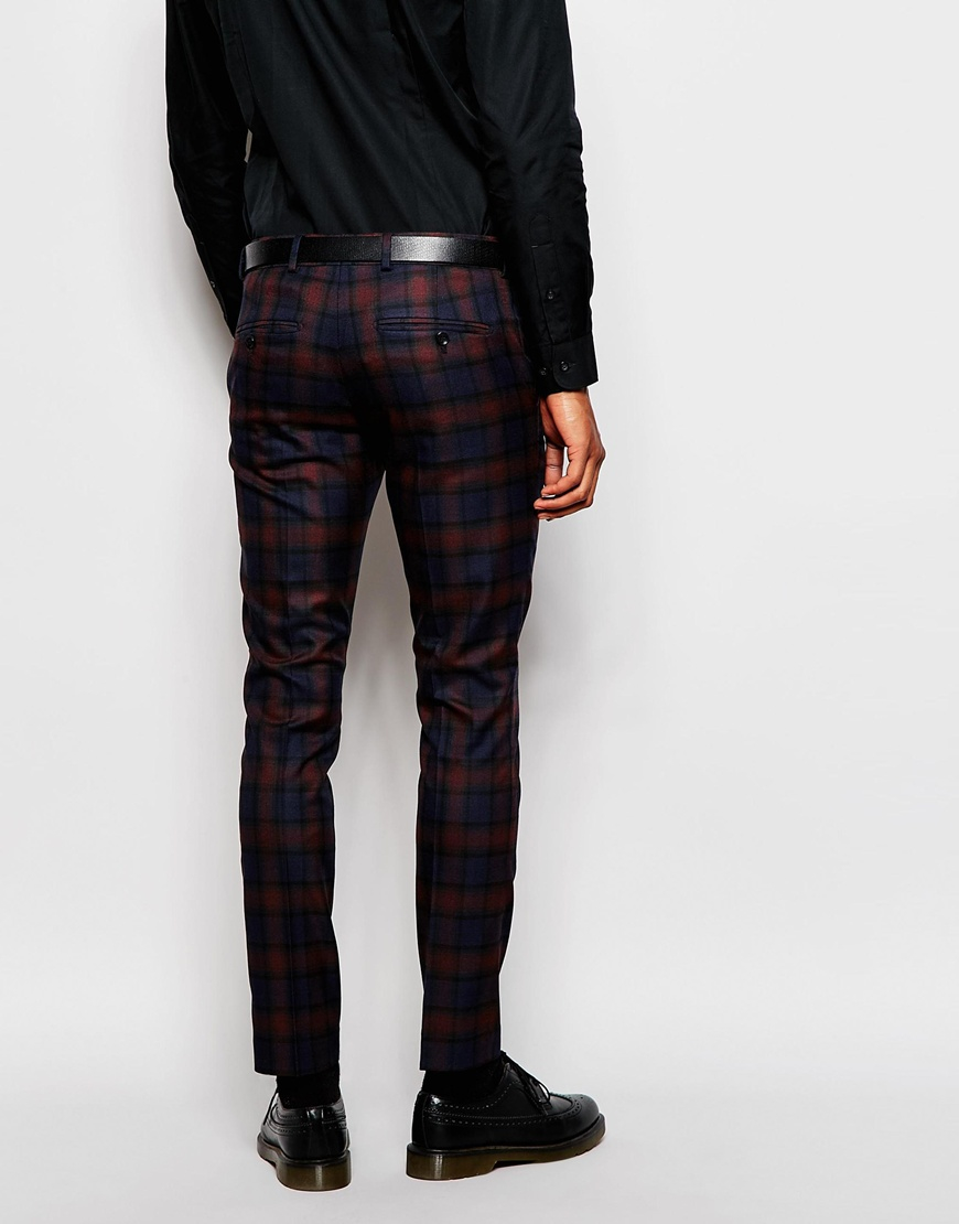 Lyst - SELECTED Tonal Plaid Tuxedo Pant In Skinny Fit in Blue for Men