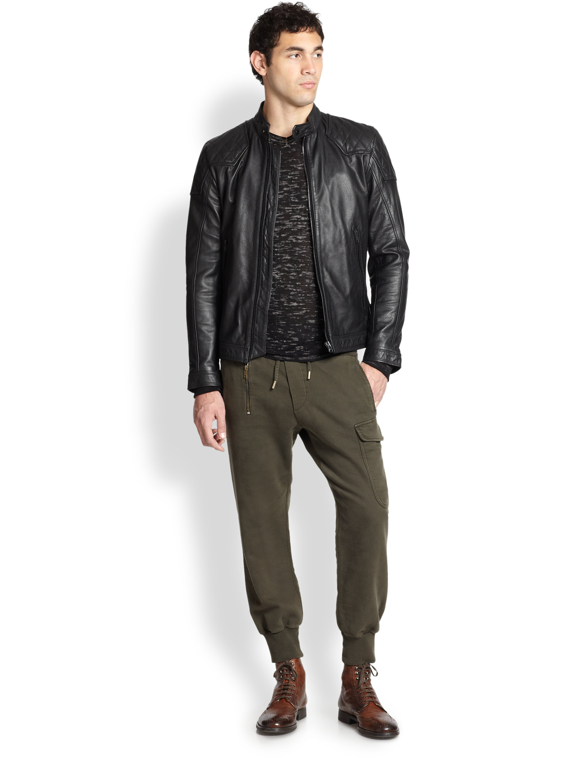 Lyst - Diesel Leather Bomber Jacket in Black for Men