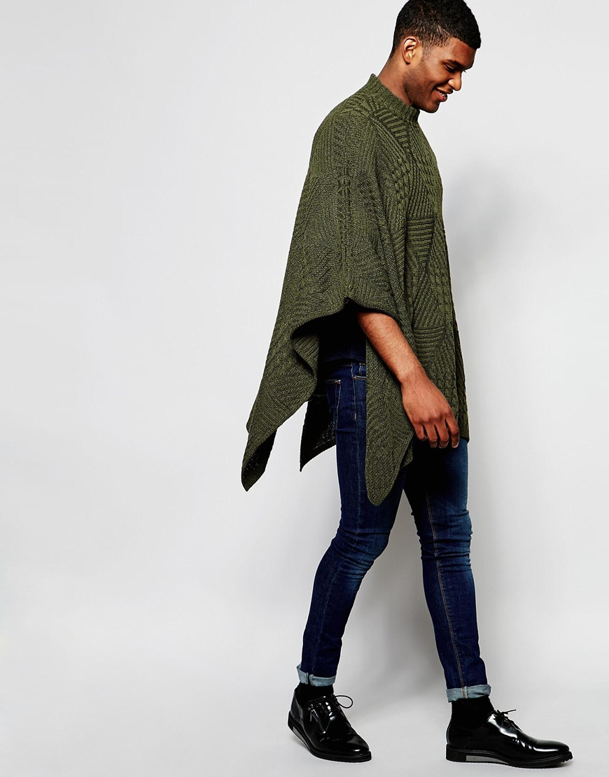 Asos Cable Knit Poncho in Natural for Men Lyst