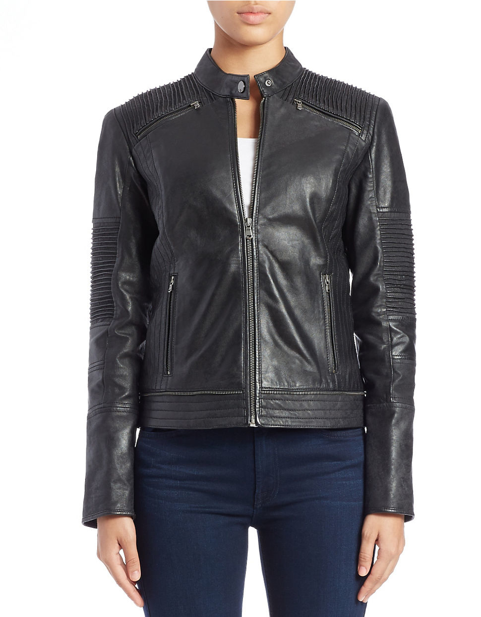 Lyst - 7 For All Mankind Moto Leather Jacket in Gray