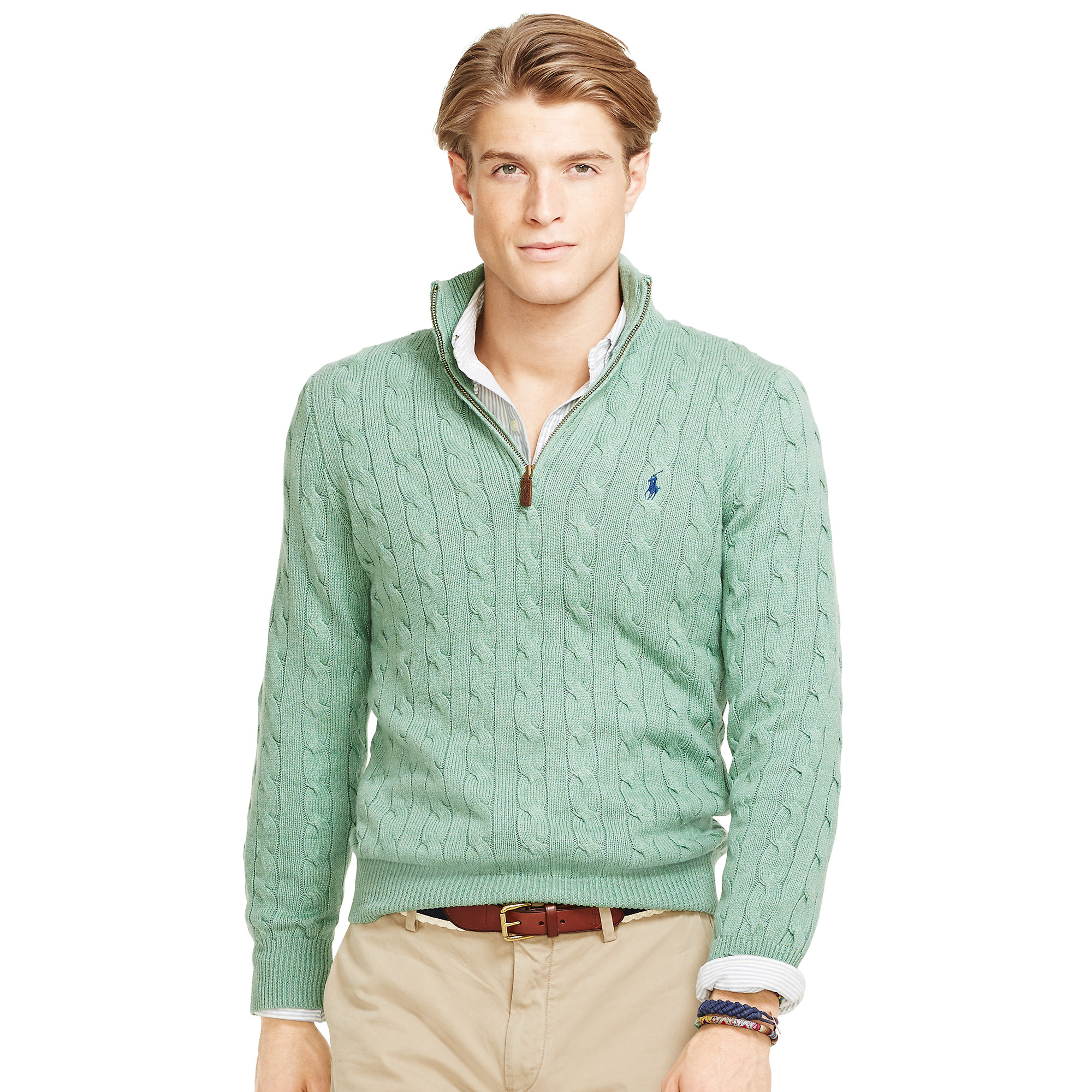 Polo ralph lauren Cable-knit Silk Sweater in Green | Lyst