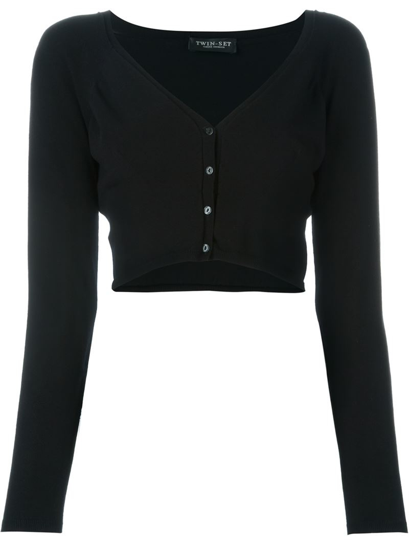 Lyst Twin Set Cropped Cardigan in Black