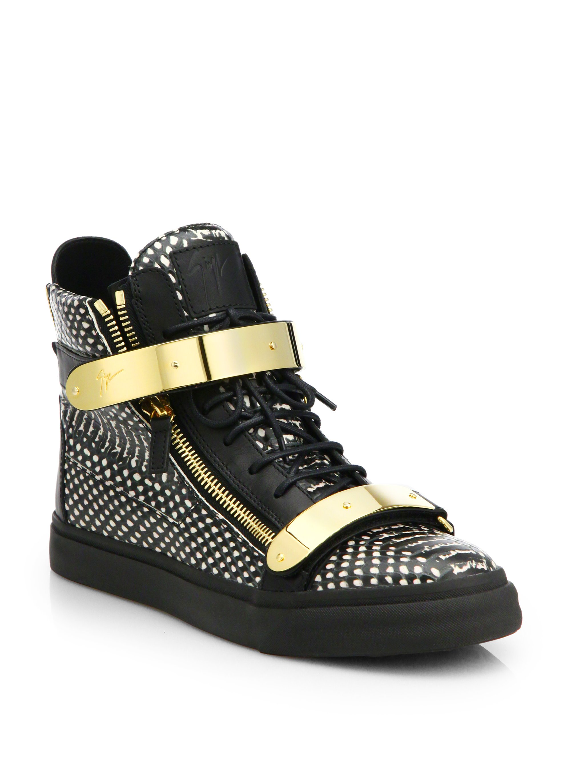 Lyst - Giuseppe Zanotti Snakeskin-embossed Leather High-top Sneakers in ...