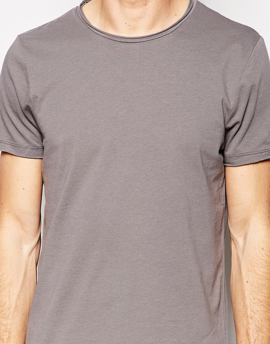 Asos T-shirt With Raw Edge Crew Neck in Gray for Men | Lyst