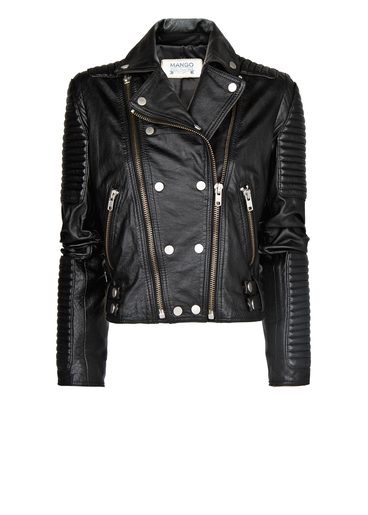 Lyst - Mango Leather Biker Jacket in Black