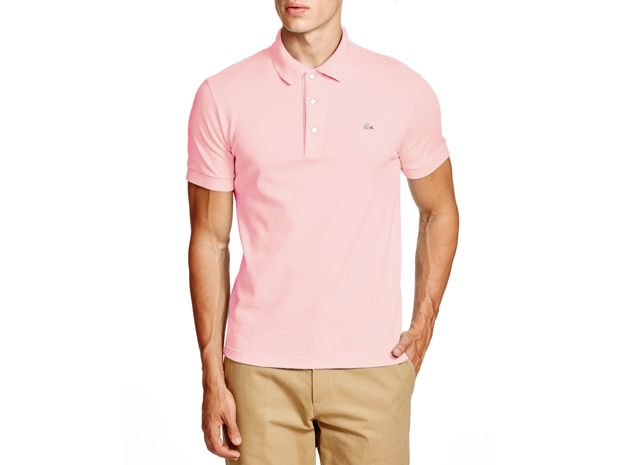  Lacoste  Stretch Slim Fit Polo  in Pink  for Men Lyst